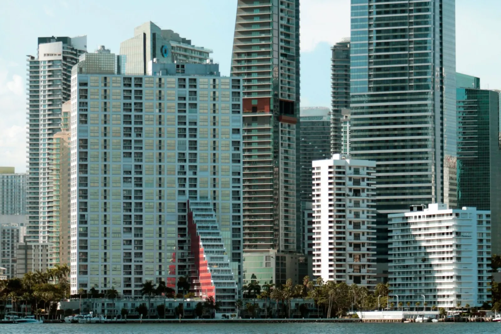 Residential and office towers in Brickell, Miami's financial district, facing Biscayne Bay